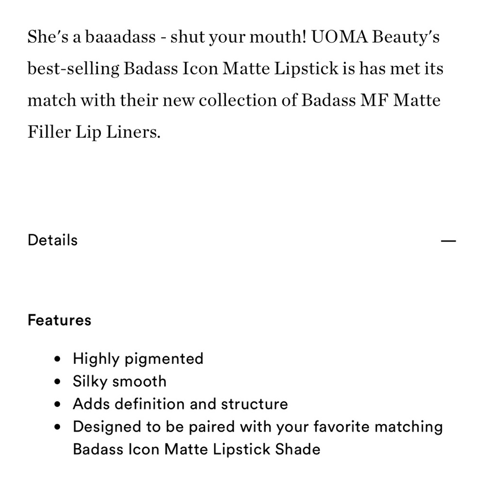 💋🆕💋 UOMA Beauty Badass MF Matte Filler Lip Liner - Picture 4 of 9